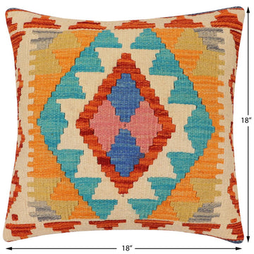 handmade Traditional Pillow Rust Blue Hand-Woven SQUARE 100% WOOL Hand woven turkish pillow2' x 2'